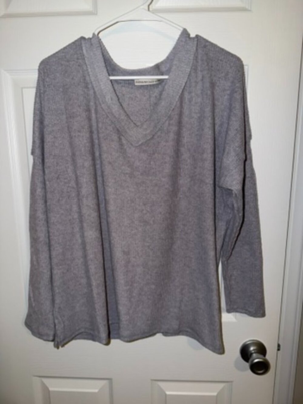 Zenana Gray Oversized V-Neck Sweater Size L NWOT